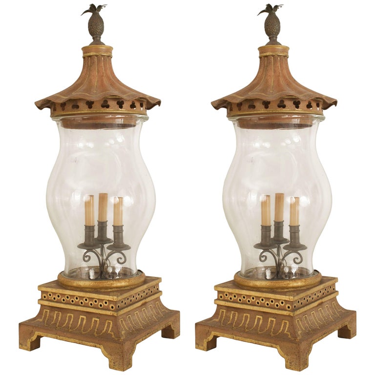 Pair of English Regency Style Gilt and Tole Hurricane Lamps For Sale at  1stDibs