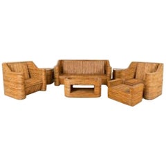 Vintage Mid-Century Bamboo Veneer 7-Piece Living Room Set