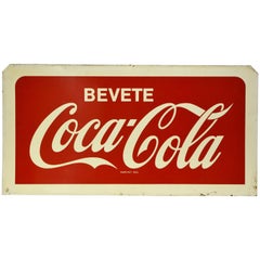 1960s Double-Sided Italian Metal Screen Printed Bevete Coca-Cola Sign