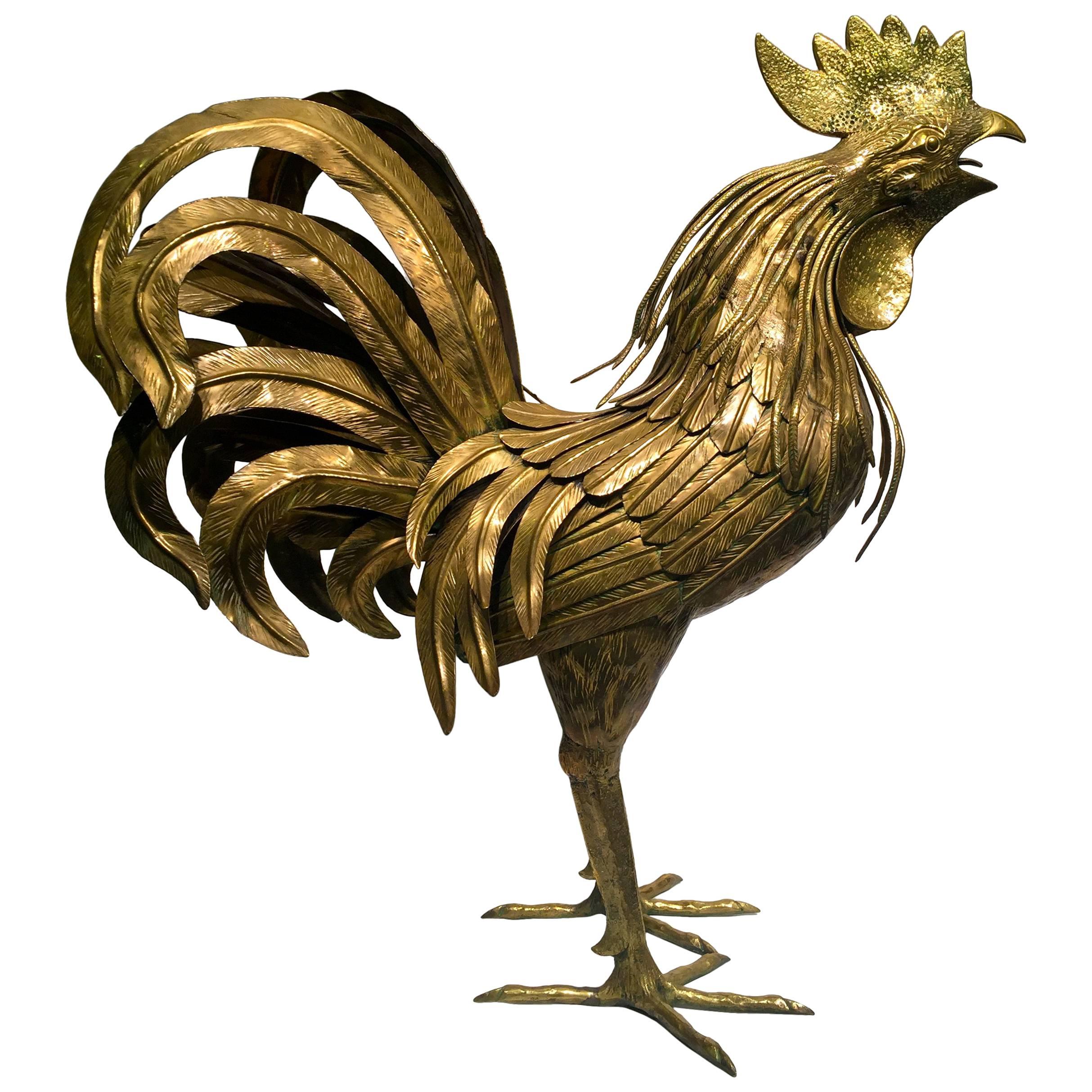 MAISON JANSEN French Golden Metal Cock, circa 1950, Rare For Sale