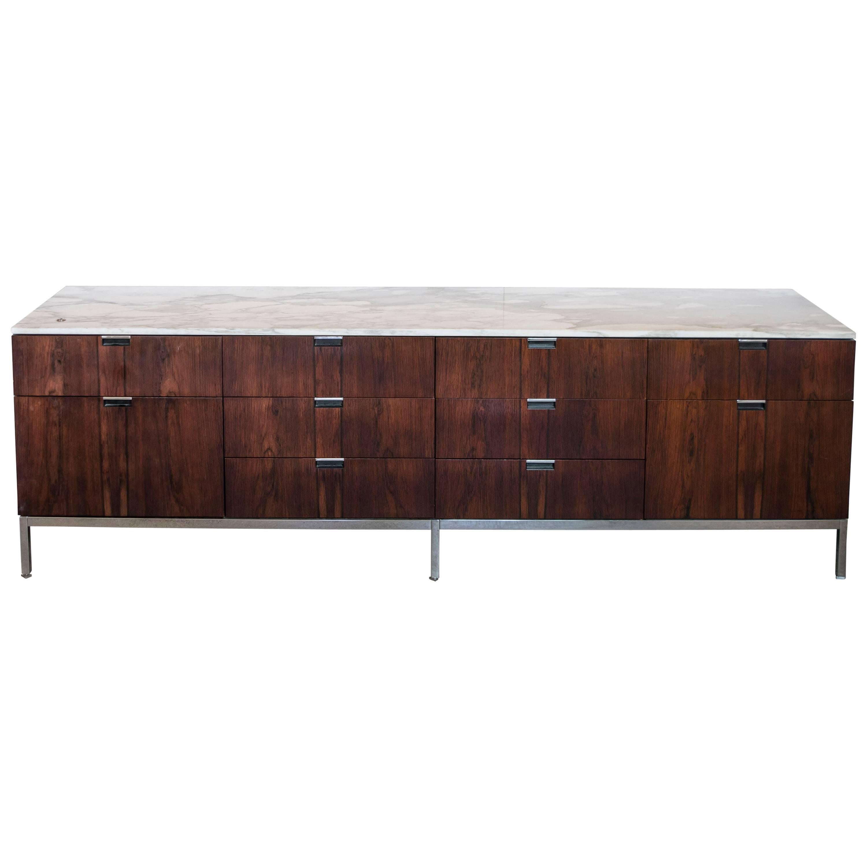 Florence Knoll Rosewood Credenza with Carrara Marble Top