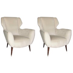 Pair of 1950s Italian Lounge Chairs in the Style of Ico Parisi in Velvet