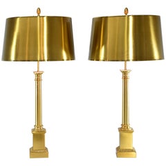 Vintage Pair of Maison Charles Paris France Colonne Empire Brass Table Lamps