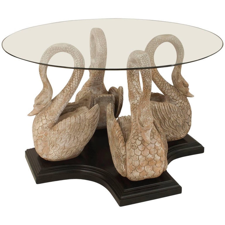 English Country Swan Center Table with Glass Top For Sale at 1stDibs