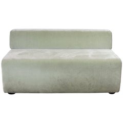 Armless Settee or Bench in Sea Foam Mohair