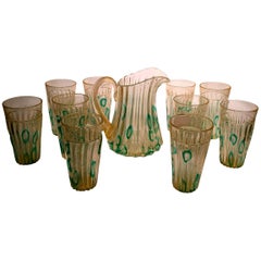 Archimede Seguso Jar and Ten Glasses in Artistic Blown Glass of Murano, 1950