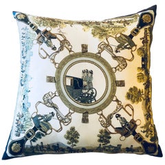 Vintage Enormous Hollywood Regency Style Hermes ''Grands Attelages'' Silk Stuffed Pillow
