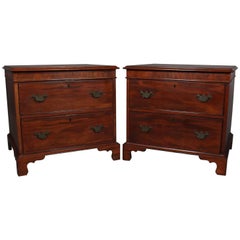 Antique Pair of English Georgian Mahogany Two-Drawer End Tables, circa 1840