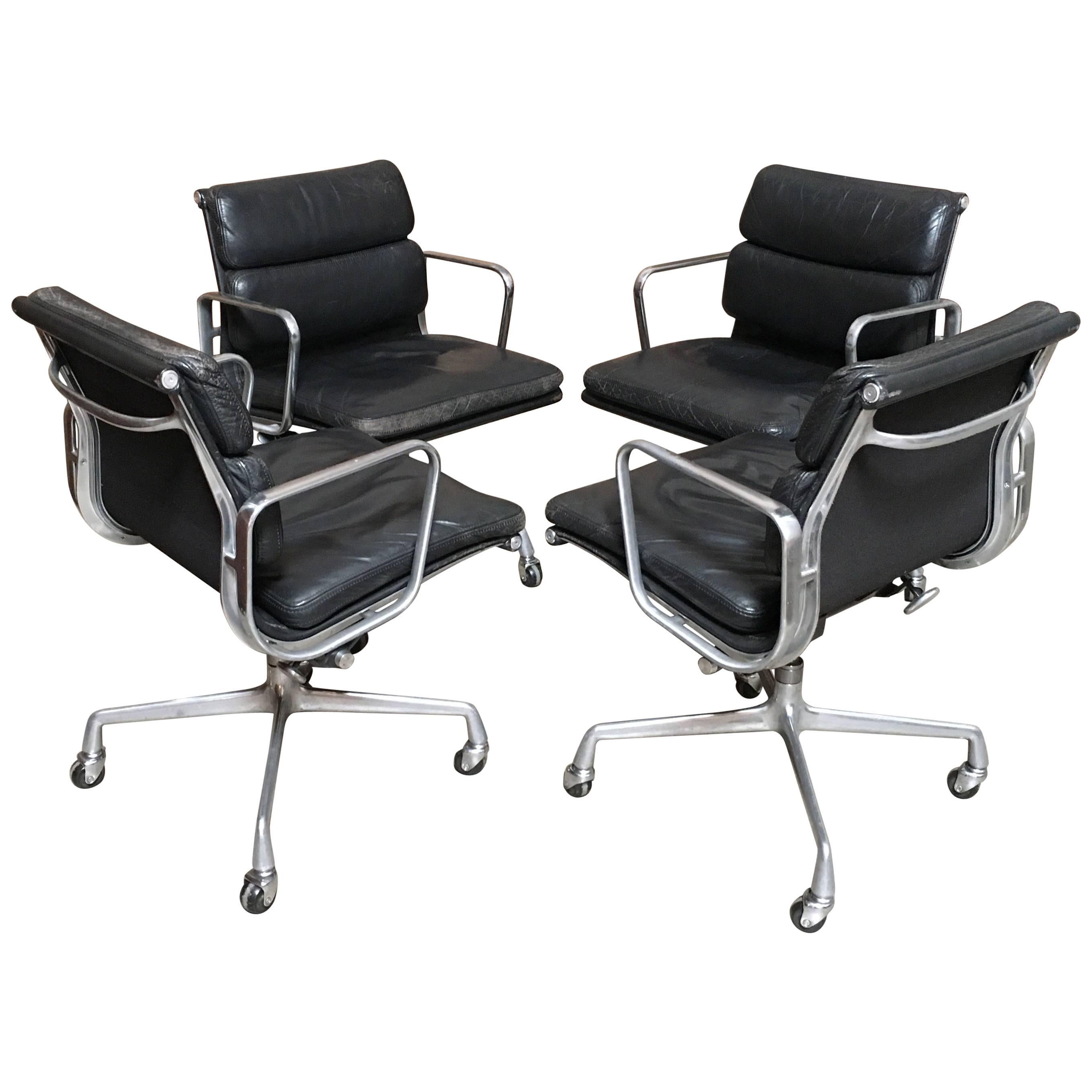 Set of Four Eames for Herman Miller Black Soft Pad Management Chairs