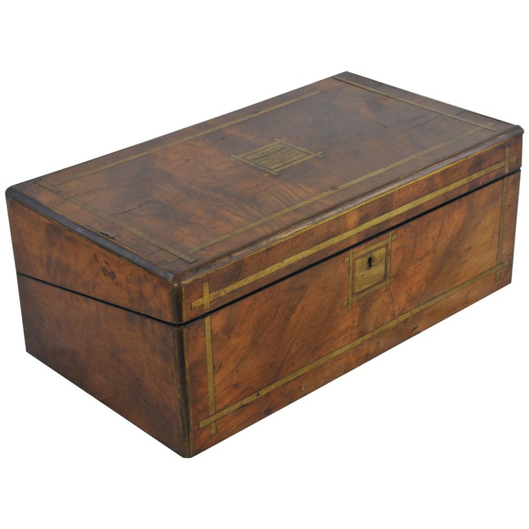 Writing Slope, Antique Victorian Lap Desk, Marine Walnut Brass