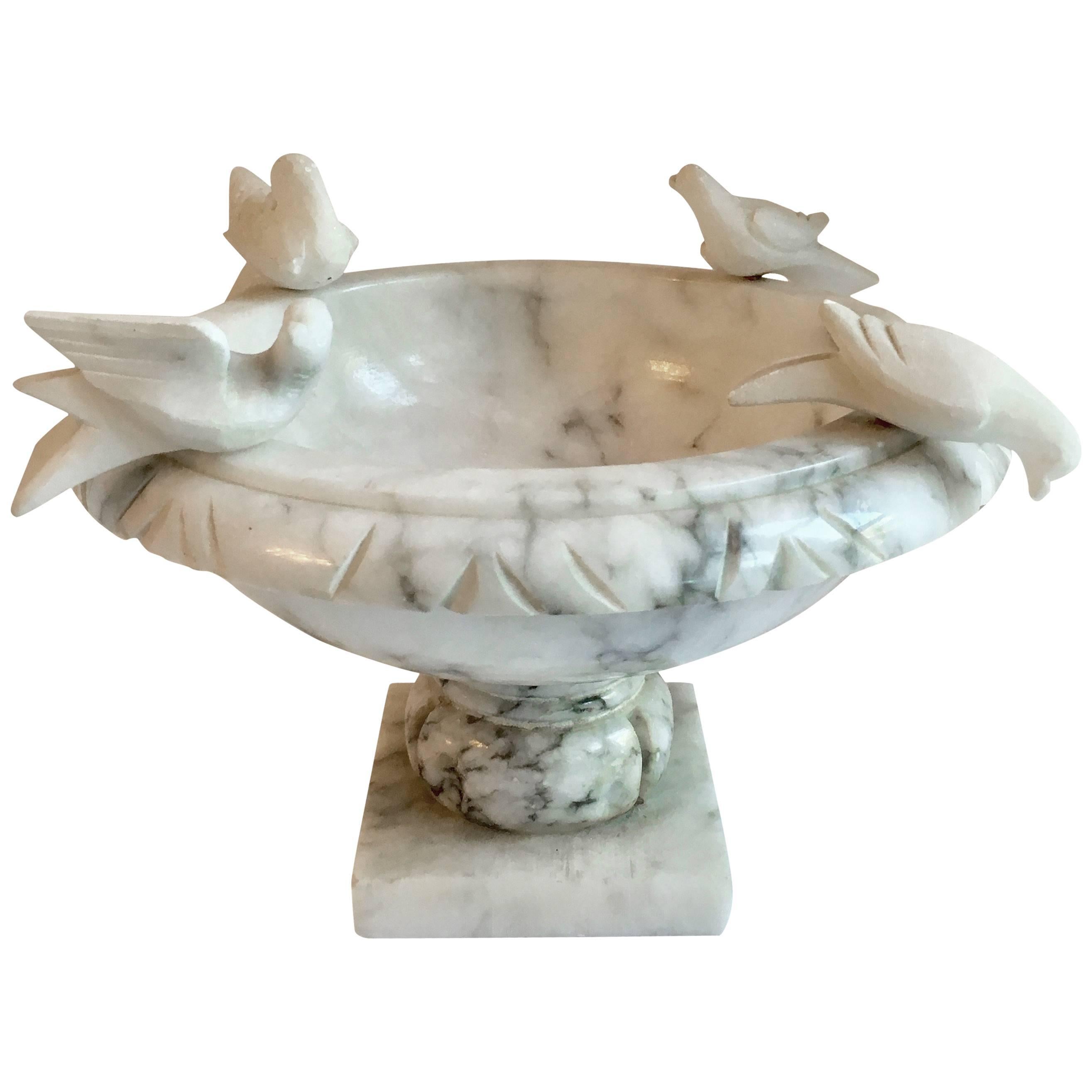 Marble Footed Bowl with Carved Birds