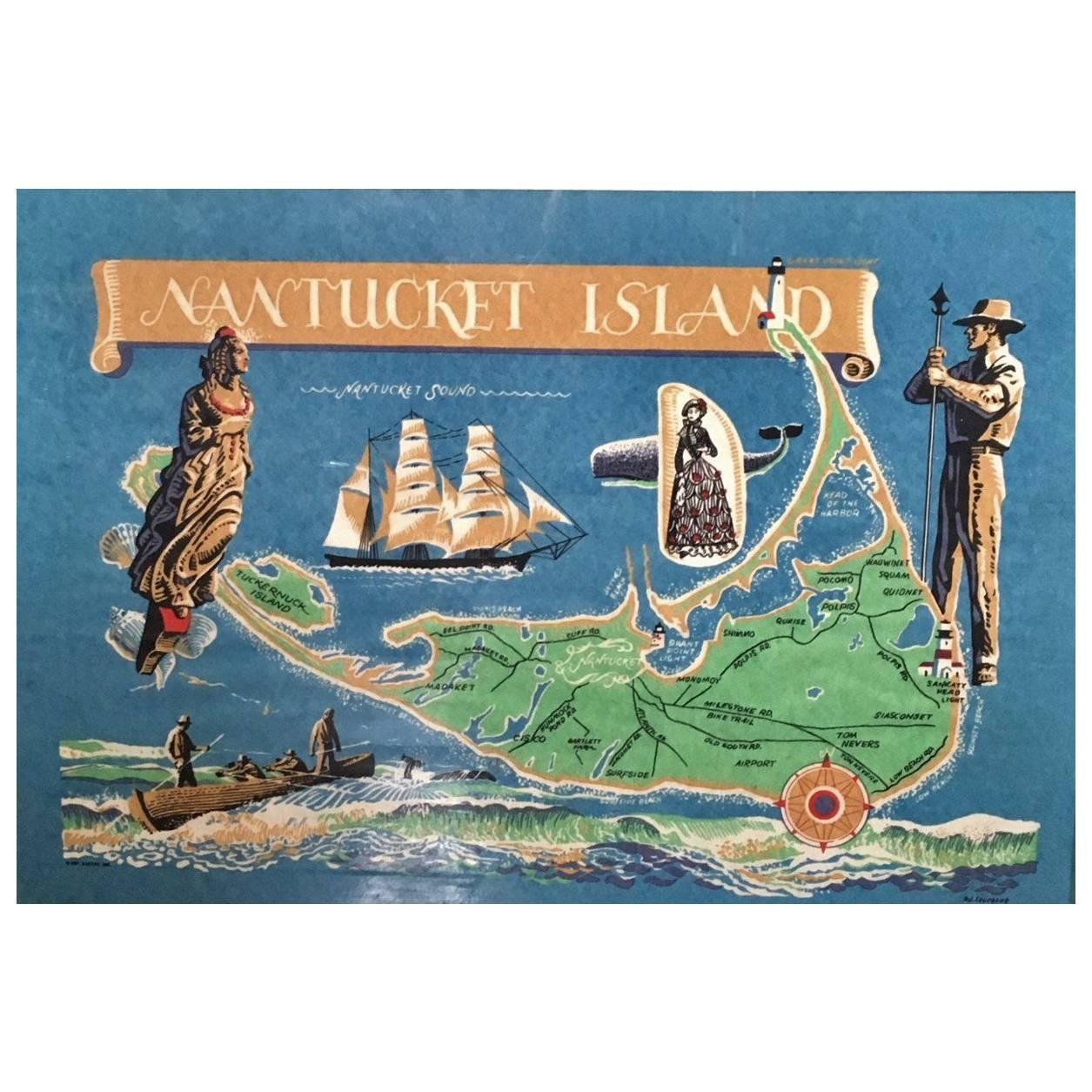 Hand Colored Map of Nantucket by Sol Levenson, 1981