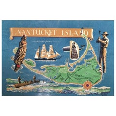 Vintage Hand Colored Map of Nantucket by Sol Levenson, 1981