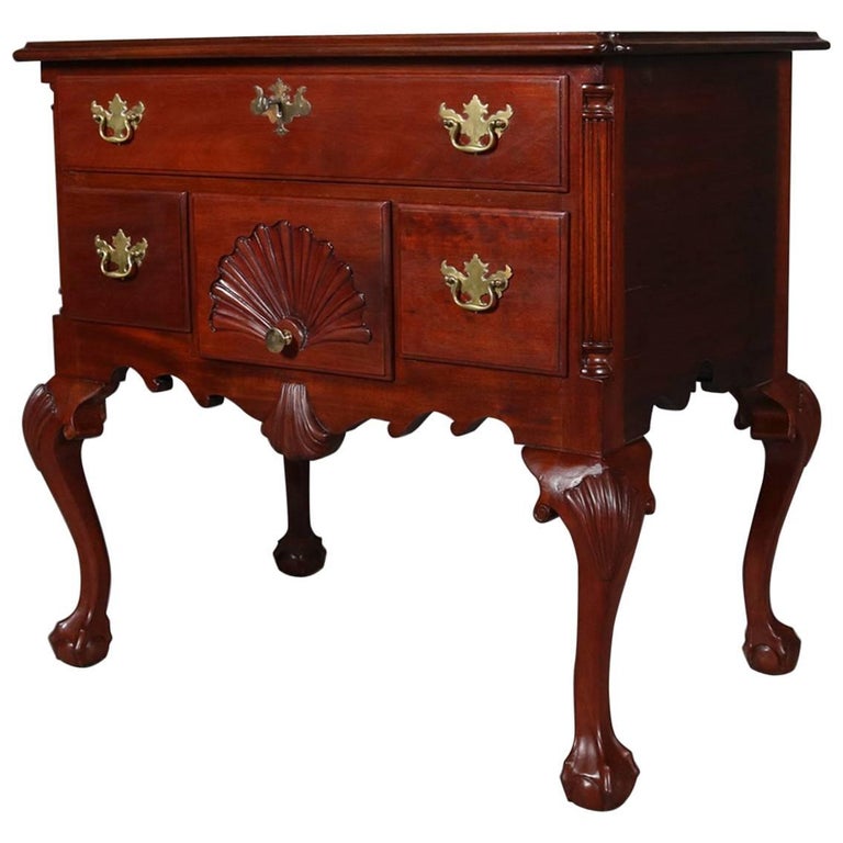 Antique Baker School Chippendale Style Three-Drawer Caved Mahogany Antique Baker School Chippendale Style Three-Drawer Caved Mahogany Lowboy For Sale - Antique Baker School Chippendale Style Three-Drawer Caved Mahogany
