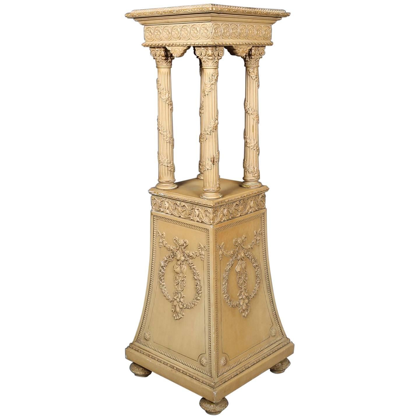 Antique French Louis XV Style Carved Wood & Gesso Sculpture Pedestal, circa 1900