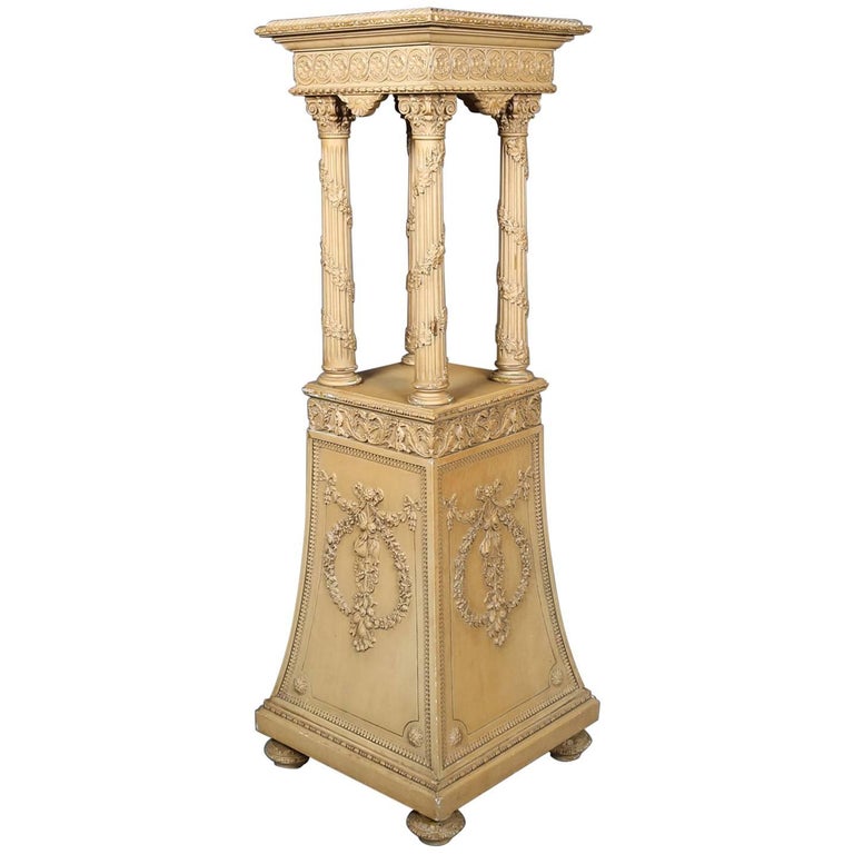 Tall Carved Wood Pedestal Plant or Statue Stand For Sale at 1stdibs