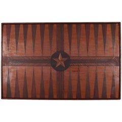 Antique Folk Art Two-Tone Parquetry Inlay Backgammon Game Board with Star