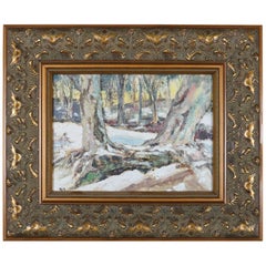 Oil on Canvas Impressionist Landscape Painting of Winter Scene, 20th Century