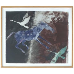  Mary Frank Original Abstract of Birds and a Horse on Paper, 1985