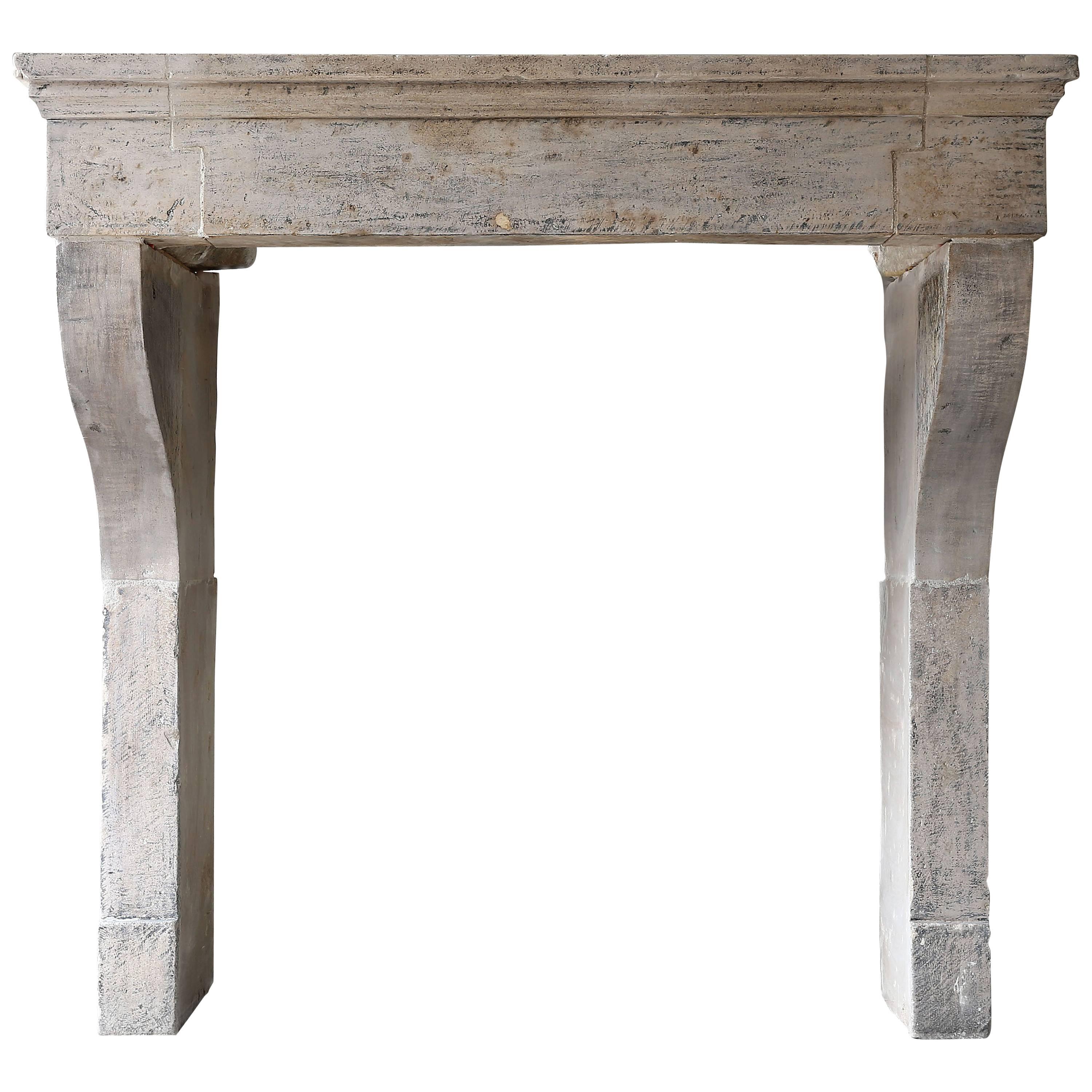 Antique Fireplace of French Limestone in Campagnarde Style