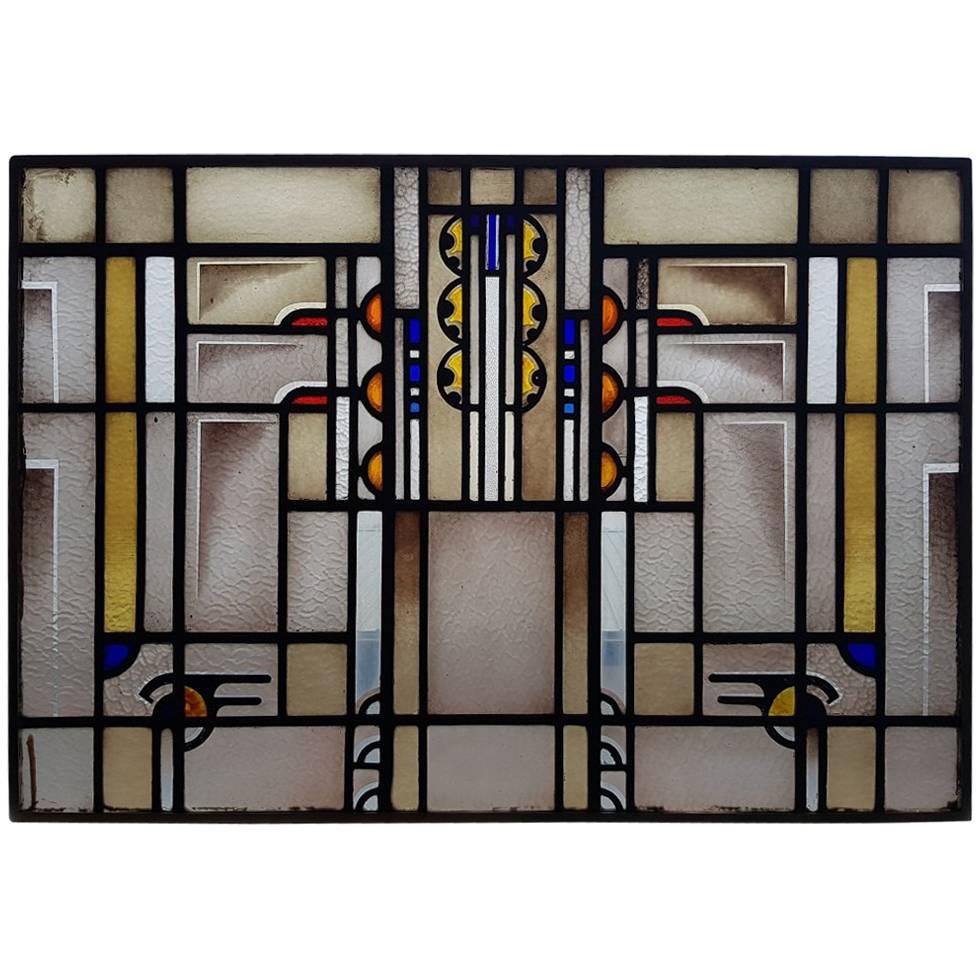Early 20th Century Stained Glass Panel Amsterdam School Art