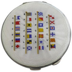 Retro Mid-20th Century Silver and Enamel Maritime Signal Flags Compact, 1949