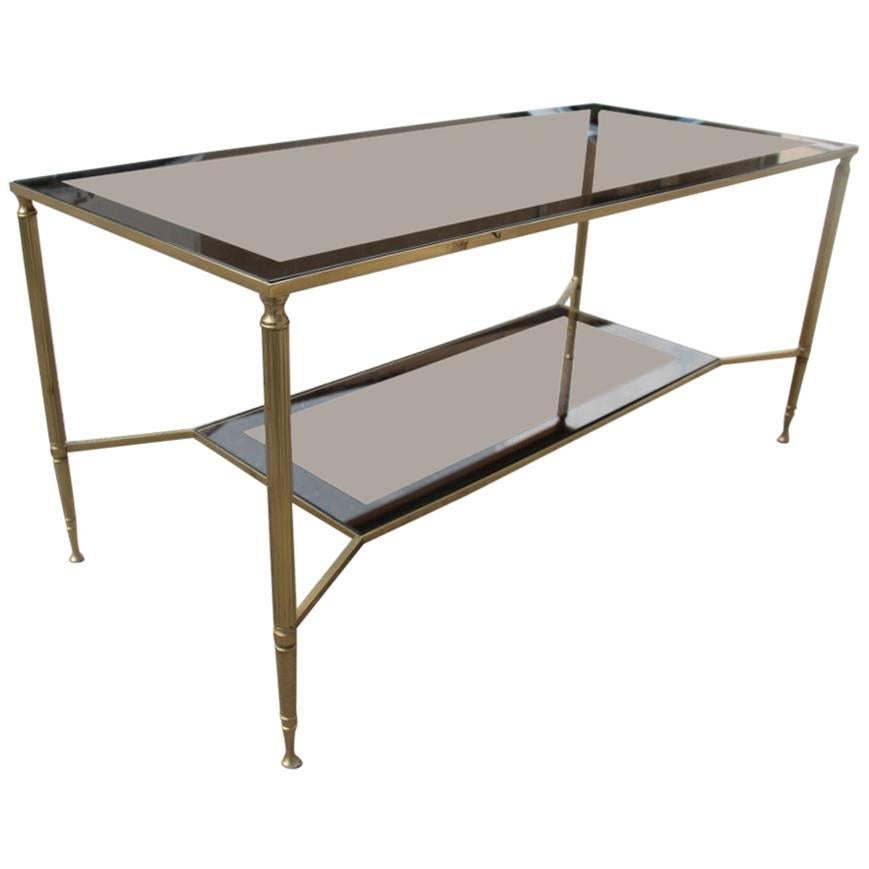 Elegant 1970s Italian Coffee Table in Brass and Mirrored Glass