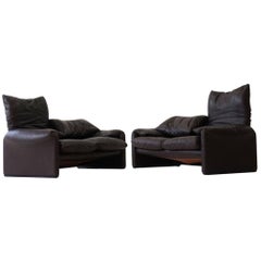 Vintage Set of Two, Two-Seat Maralunga for Cassina, Design Function Canapé Couch