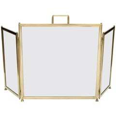 Retro French 1960s Brass and Glass Folding Fireplace Screen