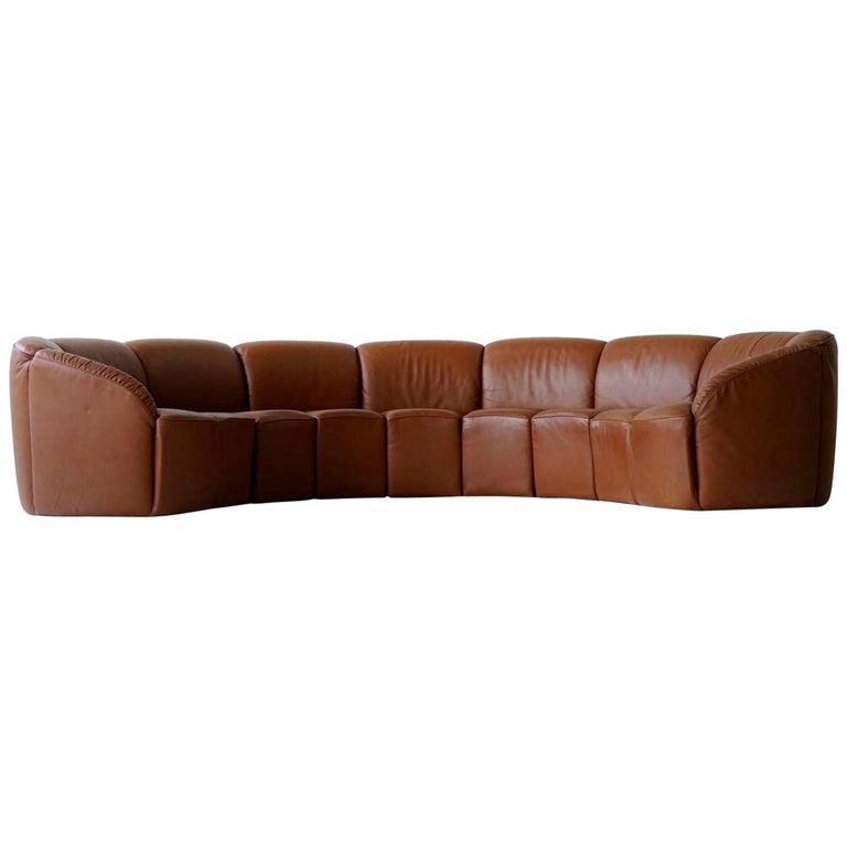 Half Round Leather Lounge Sofa by Walter Knoll, 1960s at 1stDibs