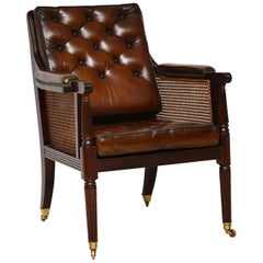 Antique Leather and Caned Mahogany Armchair