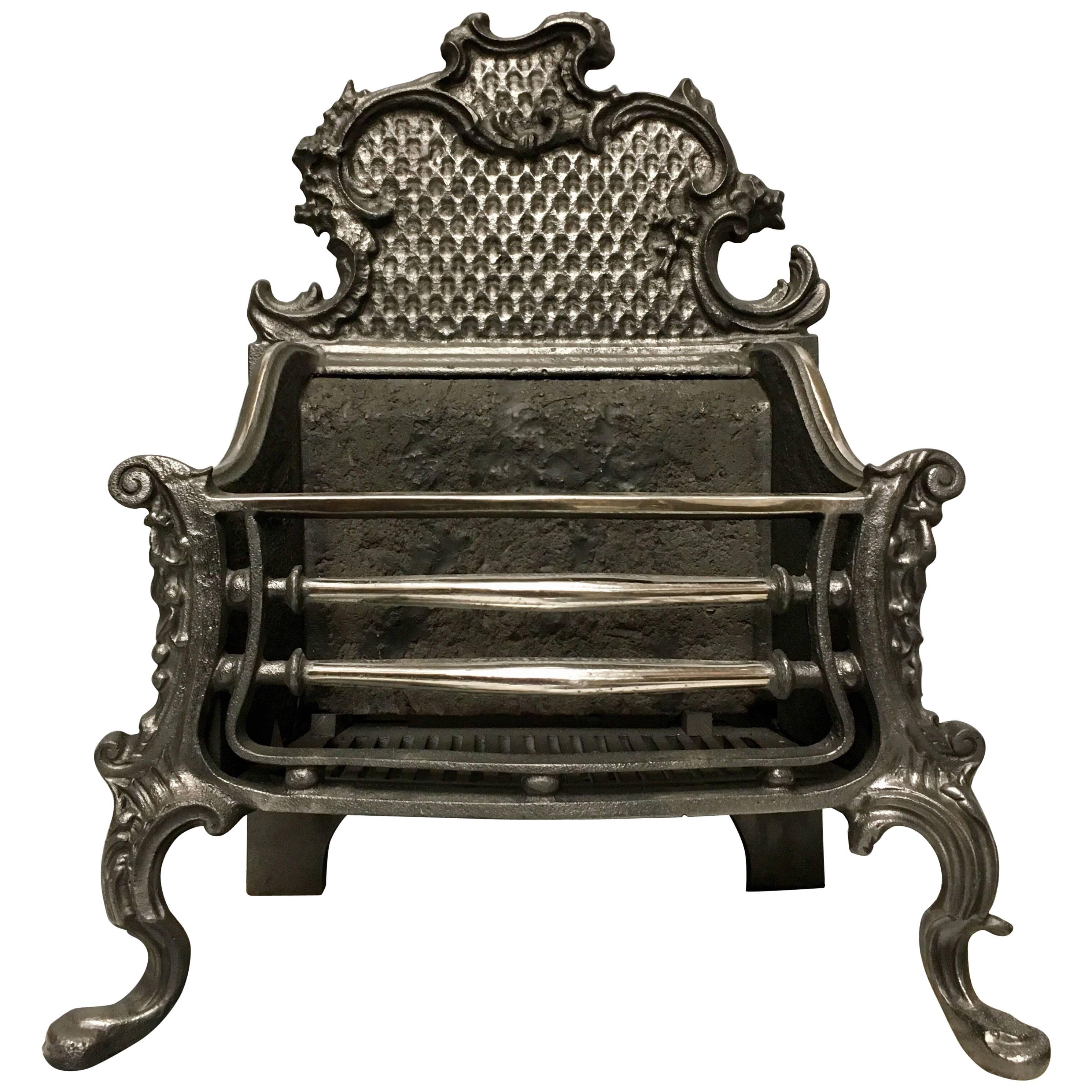 20th Century Georgian Style Cast Iron Rococo Fire Basket Grate For Sale