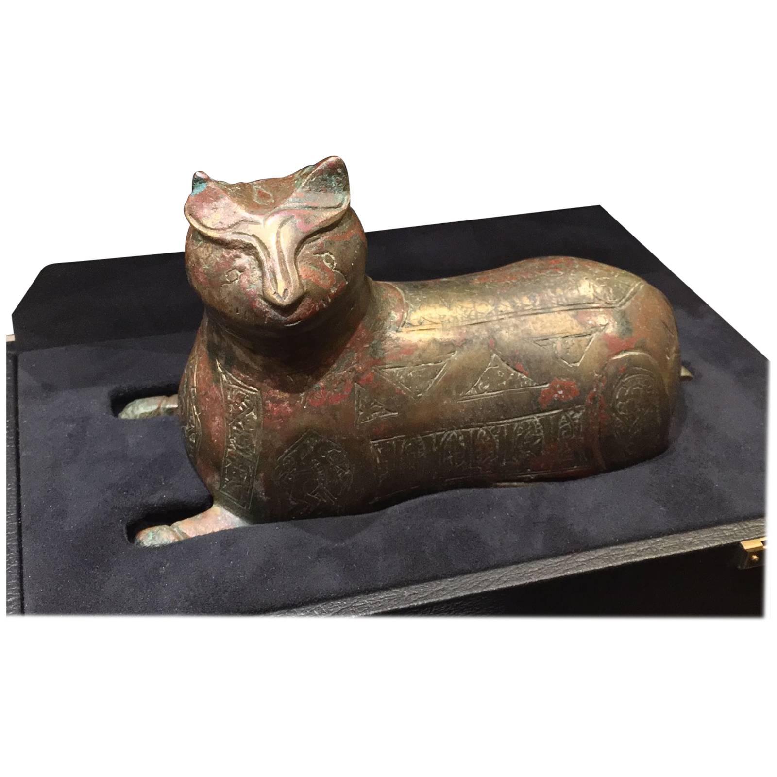 Copper-Inlaid Bronze Weight in the Form of a Lion, Khurasan, 12th Century For Sale
