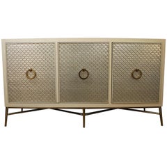 French Regency Silver Leaf Fish Scale Lacquer Wood Media Console/Credenza