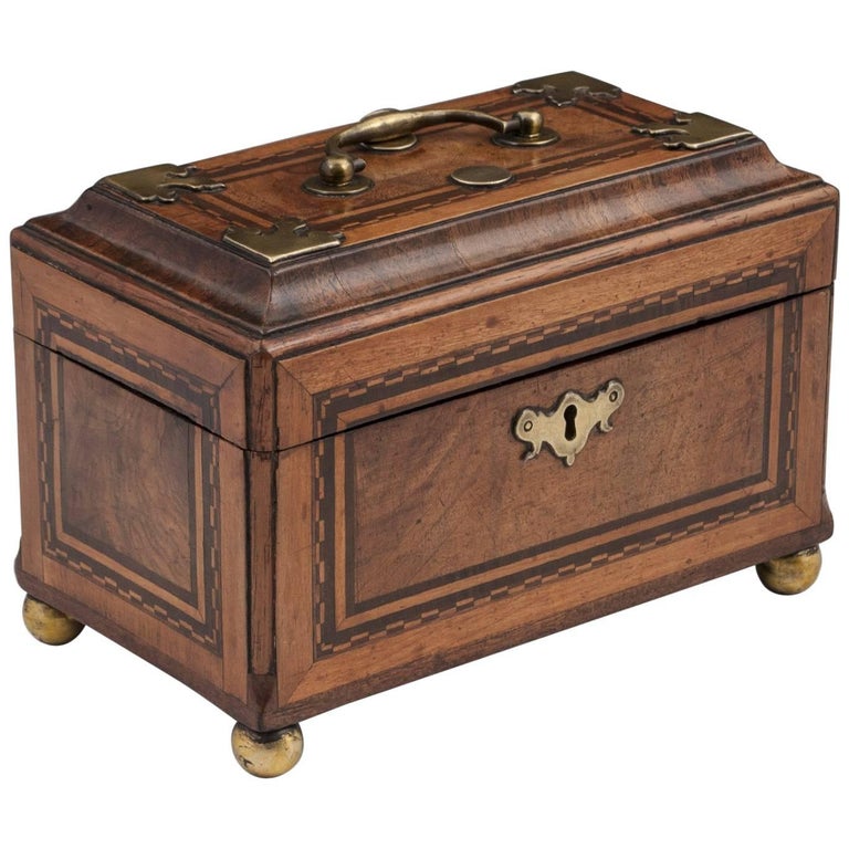 Antique Walnut and Brass Tea Chest Caddy 18th Century For Sale at 1stDibs