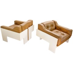 Set of Midcentury Leather Lounge Chairs by Claudio Salocchi for Sormani, Italy