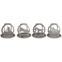 Set of Four George V Silver "Sporting Pursuits" Menu Holders A.Wilcox Birmingham