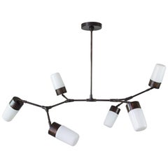 Contemporary Articulated Pendant Lamp, Six Glass, Bronze, Brass, Thierry Jeannot