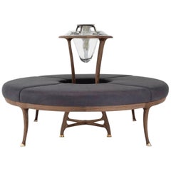 Large Flower Round Sofa or Bench in American Cherry or American Walnut, Ceccotti