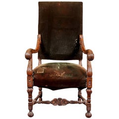Antique Carved Victorian Hall Chair with Old Velevet Upholstery