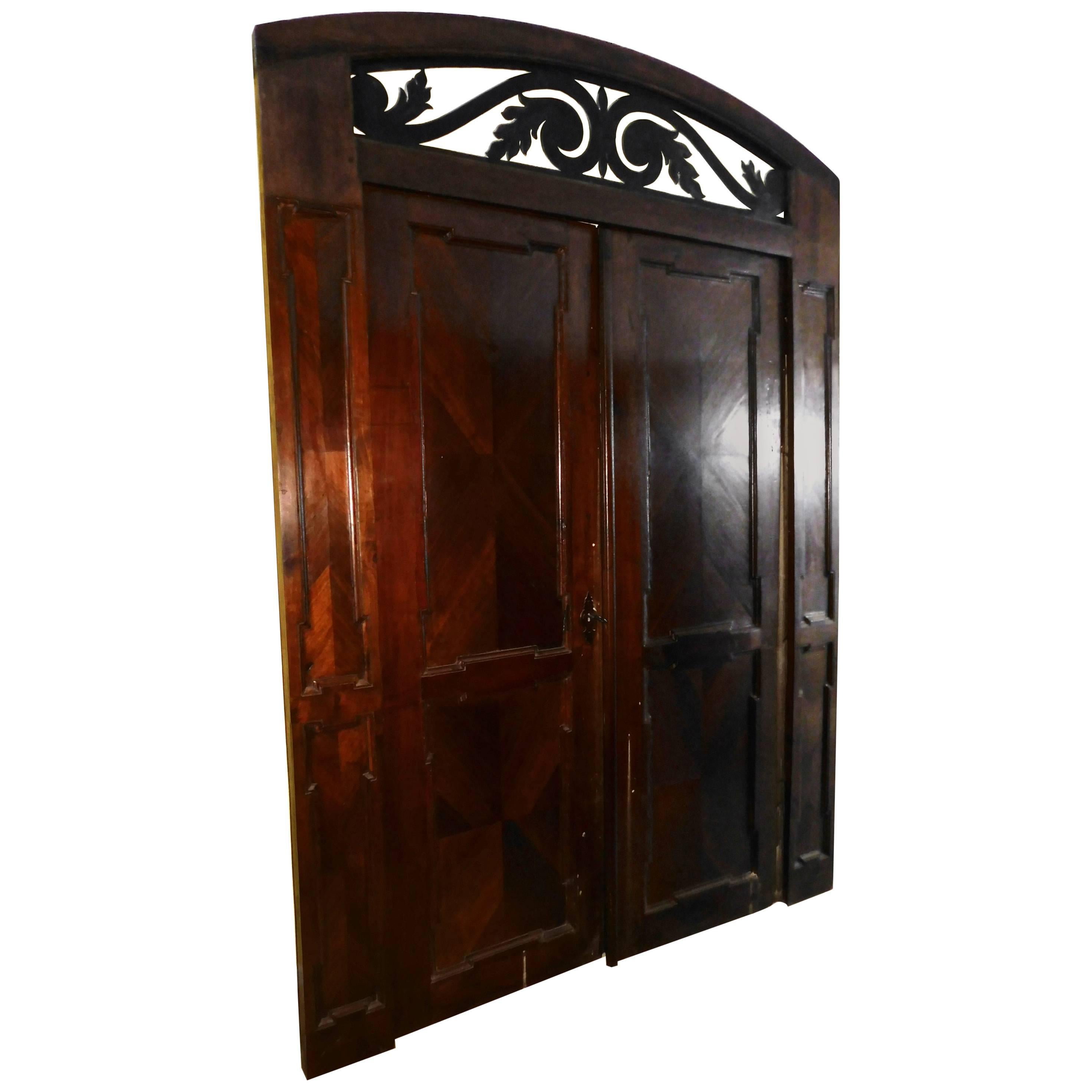 Antique Walnut double Door , original frame and iron, '700 Italy For Sale