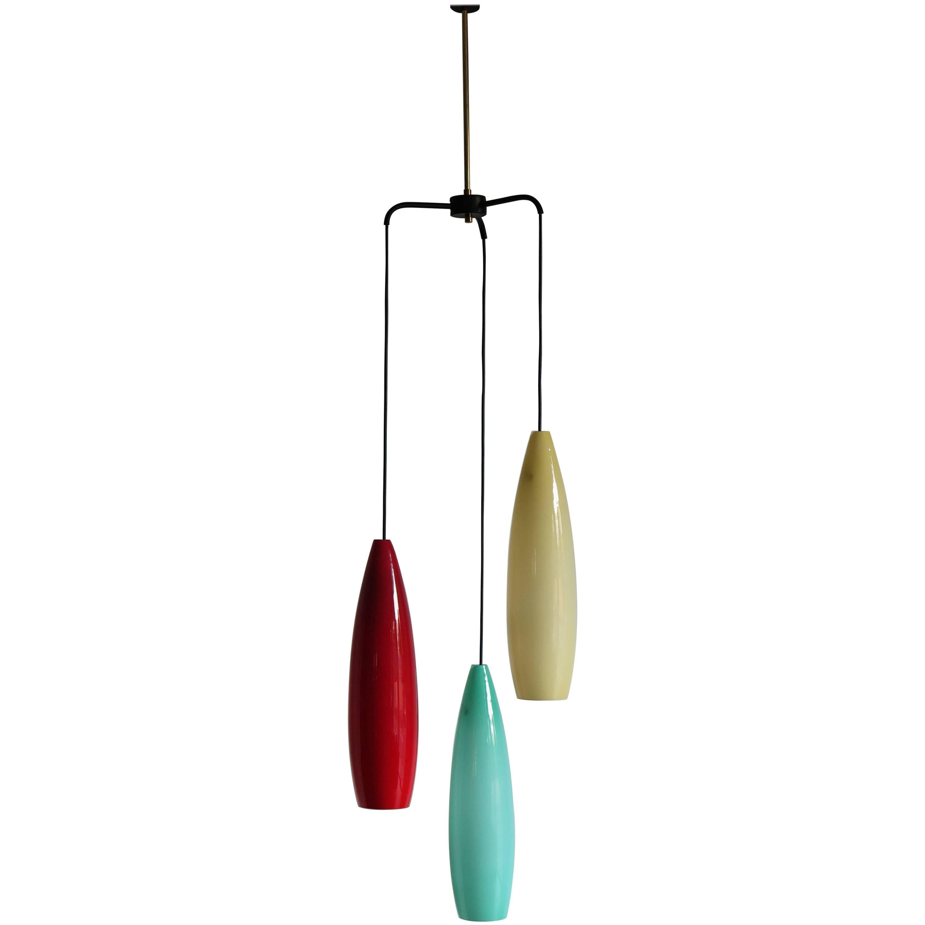1950s Italian Glass Mid-Century Modern Pendant Lamp with Colored Diffusers