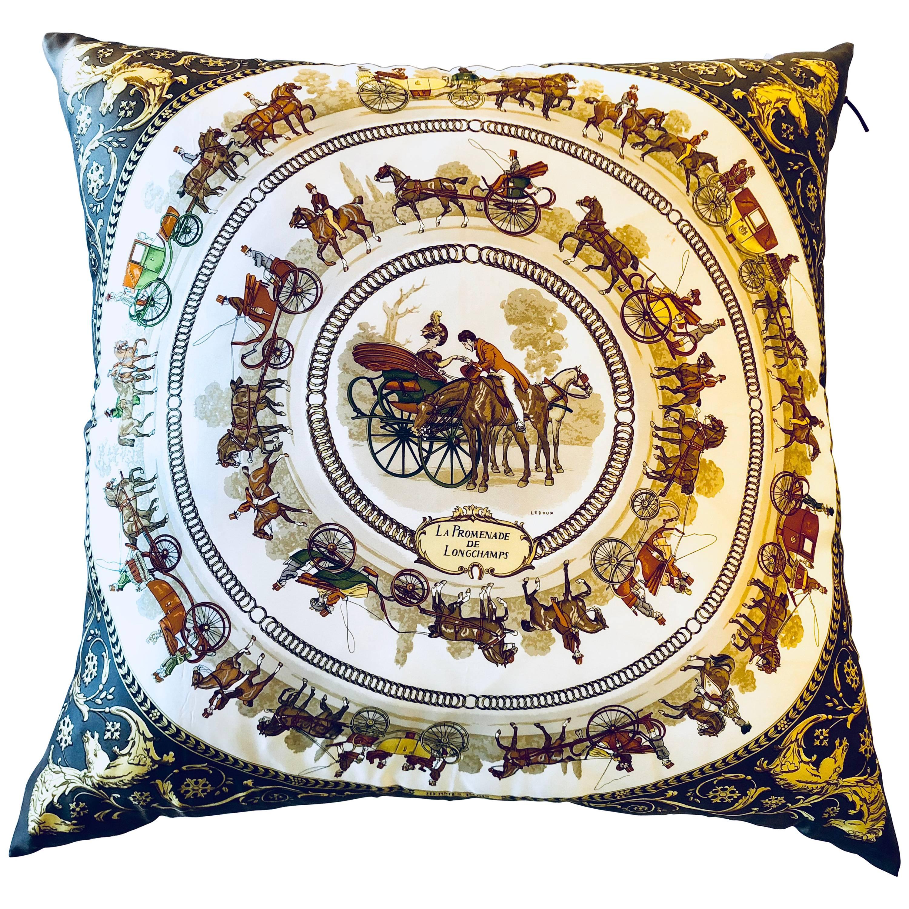 Enormous Hermes 'La Promenade De Longchamps' Overstuffed Silk Pillow
