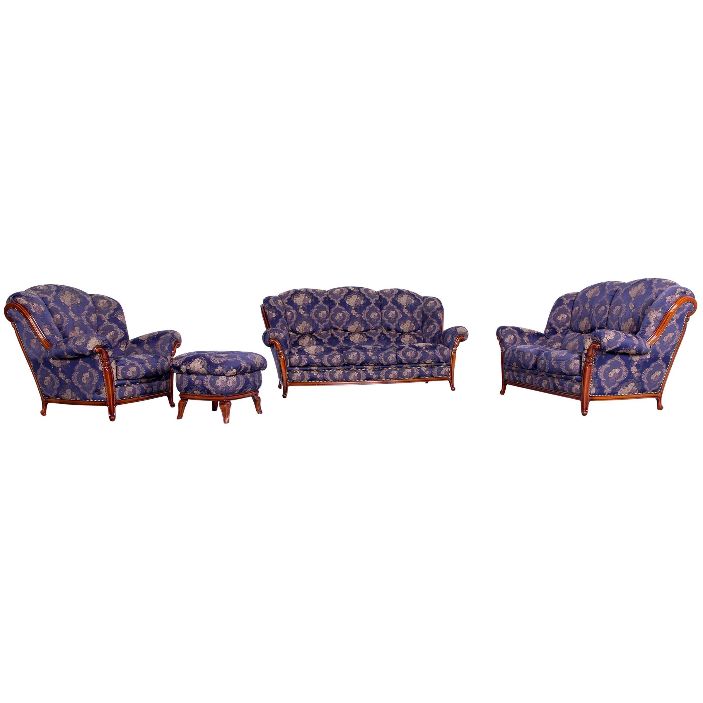Nieri Palatino Designer Sofa Set Purple Blue Fabric Couch 3+2+1+Footstool