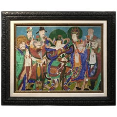 Peinture de temple bouddhiste encadrée:: datant de la fin du XIXe siècle:: de la dynastie coréenne Joeson
