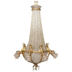 Nice Early 20th Century Gilt Bronze and Crystal Basket Chandelier