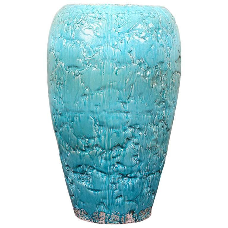 Large Contemporary Turquoise Glazed Pottery Vase For Sale at 1stDibs