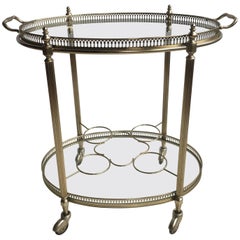 Vintage French Nickel/Brass Oval Drinks Trolley/Bar Cart