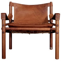 Arne Norell Cognac Leather Safari Chair Model Sirocco, 1960s