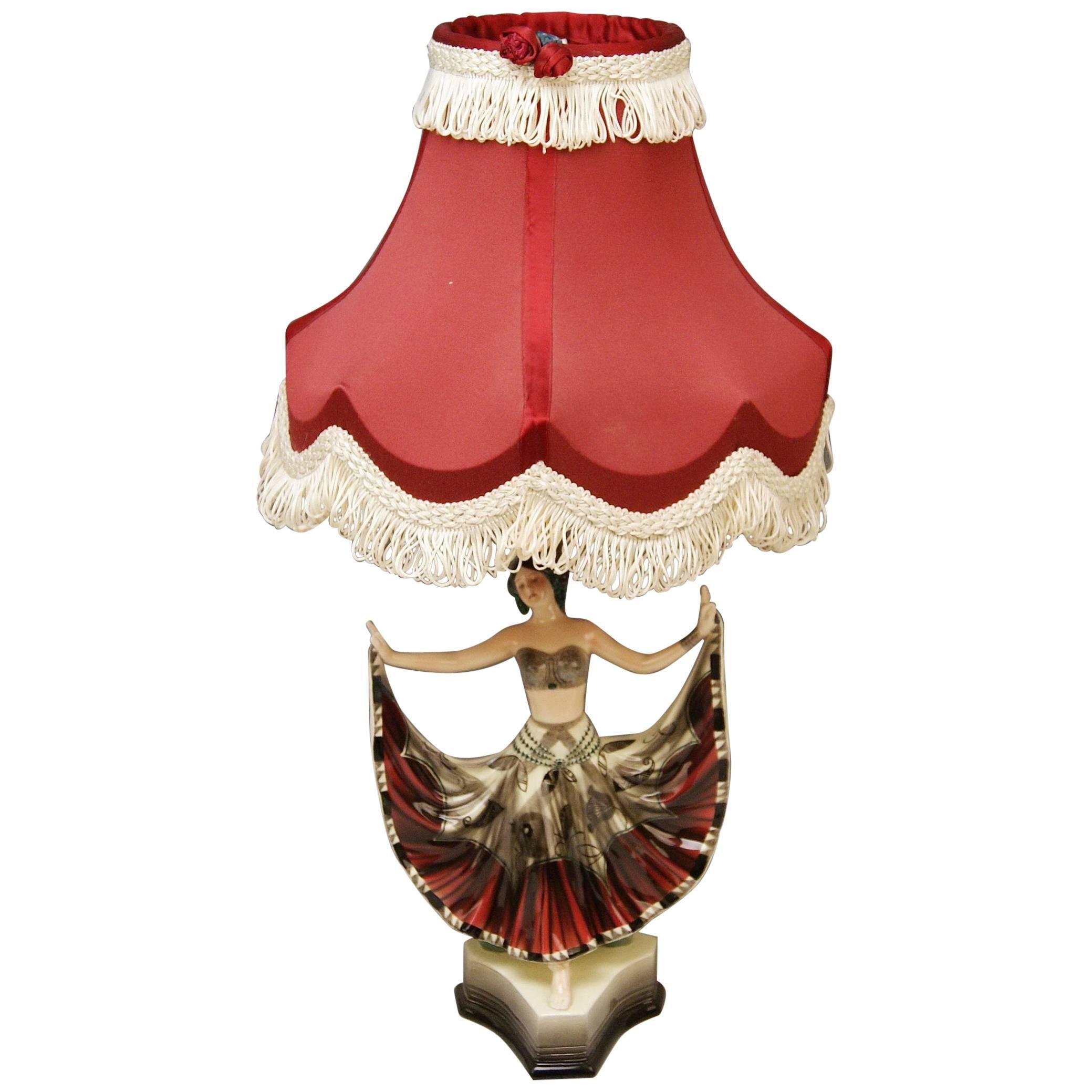 Goldscheider Wien Tischlampe Tänzerin Ruth Figurine Rosé Modell 5171